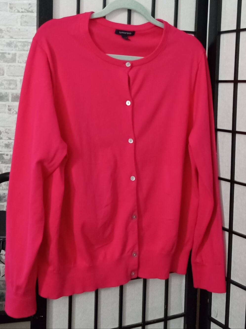 Lands' End Bright Pink Button-Front Women's Cardigan